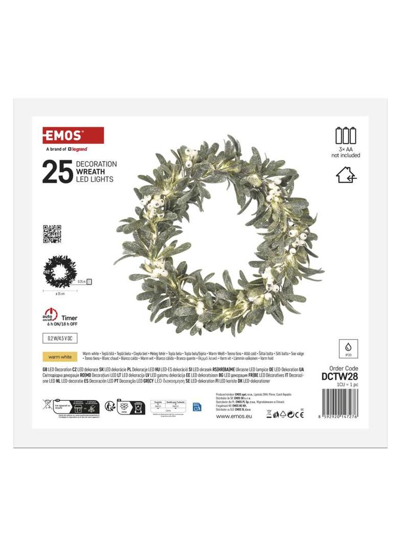 Wieniec świateczny jemioła 25 LED 3xAA ciepła biel IP20 timer DCTW28 EMOS