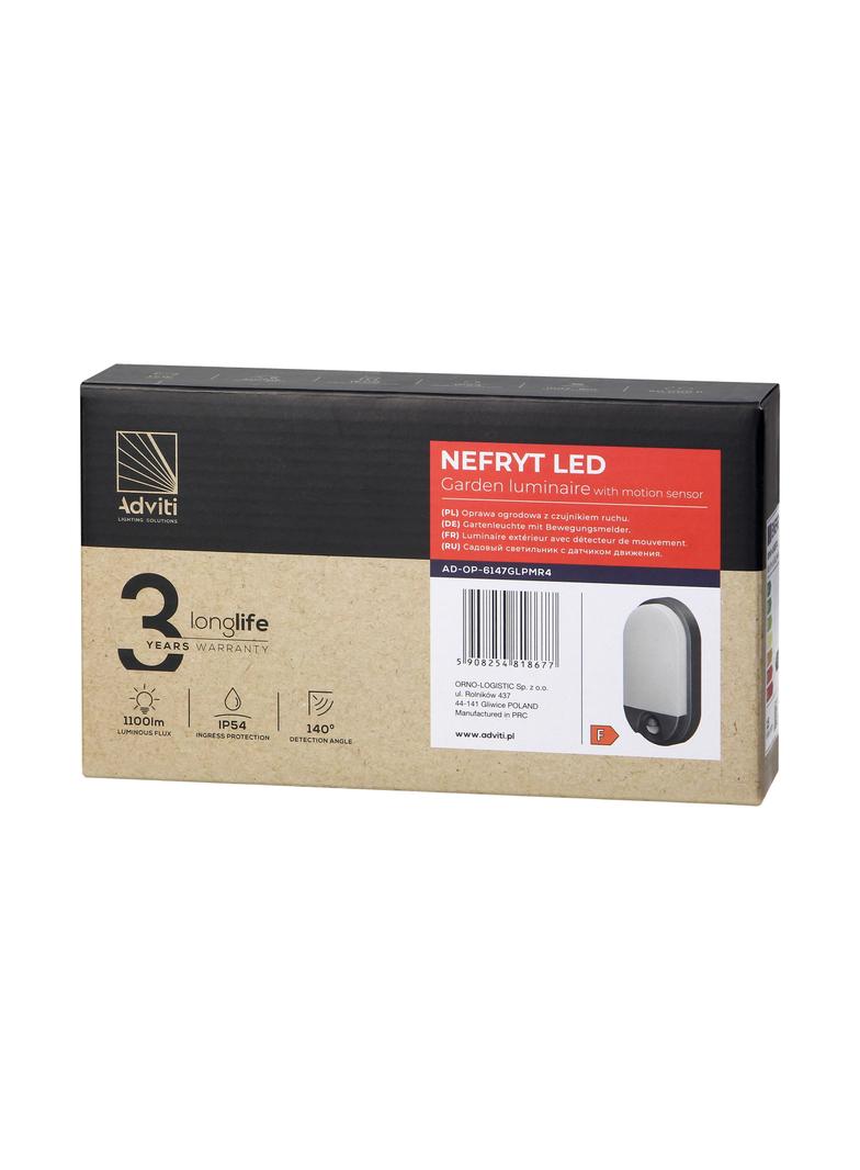 NEFRYT LED 15W, oprawa ogrodowa z czujnikiem ruchu, 1100lm, IP54, 4000K, szara AD-OP-6147GLPMR4 ORNO