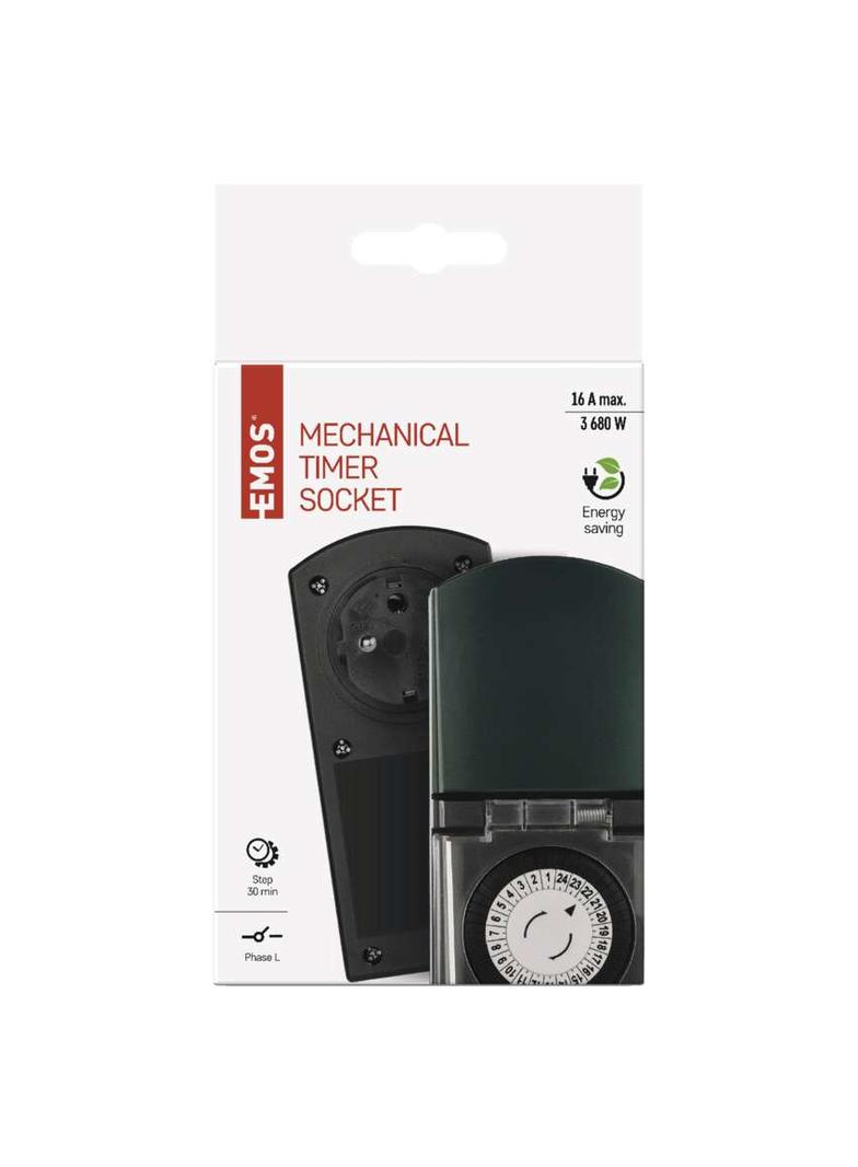 Mechaniczny programator czasowy IP44 zewnętrzny, czarny P5508N EMOS