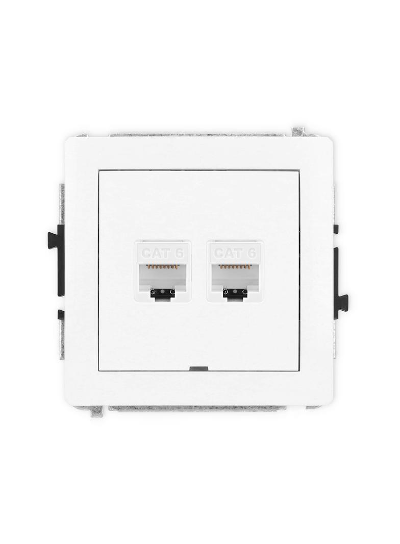 DECO Mechanizm gniazda komputerowego podwójnego 2xRJ45, kat. 6, 8-stykowy, bez pola opisowego biały