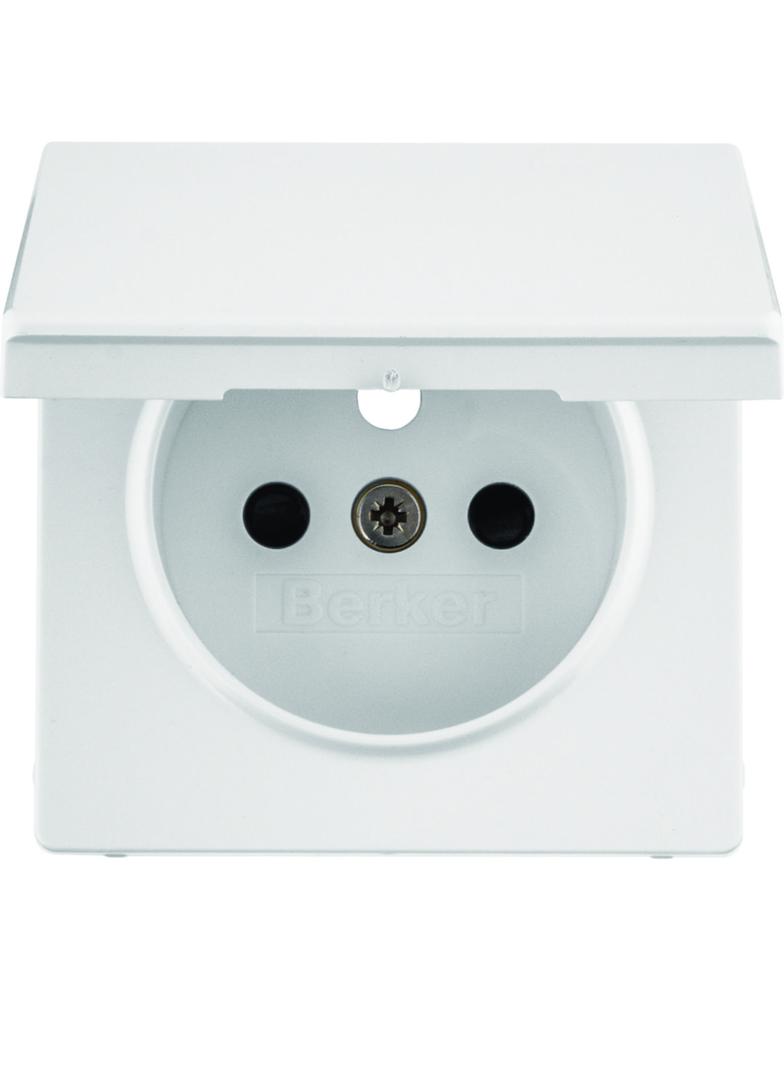 BERKER Q.x Płytka czołowa z przysłonami styków do gniazda z uziemieniem z pokrywą biały 3965436089 H