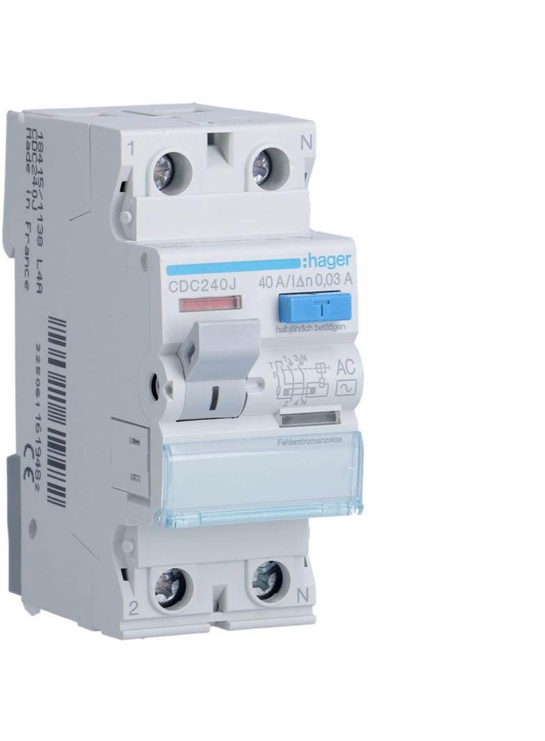 RCCB Wyłącznik różnicowoprądowy 1P+N 40A 30mA 6kA AC CDC240J HAGER