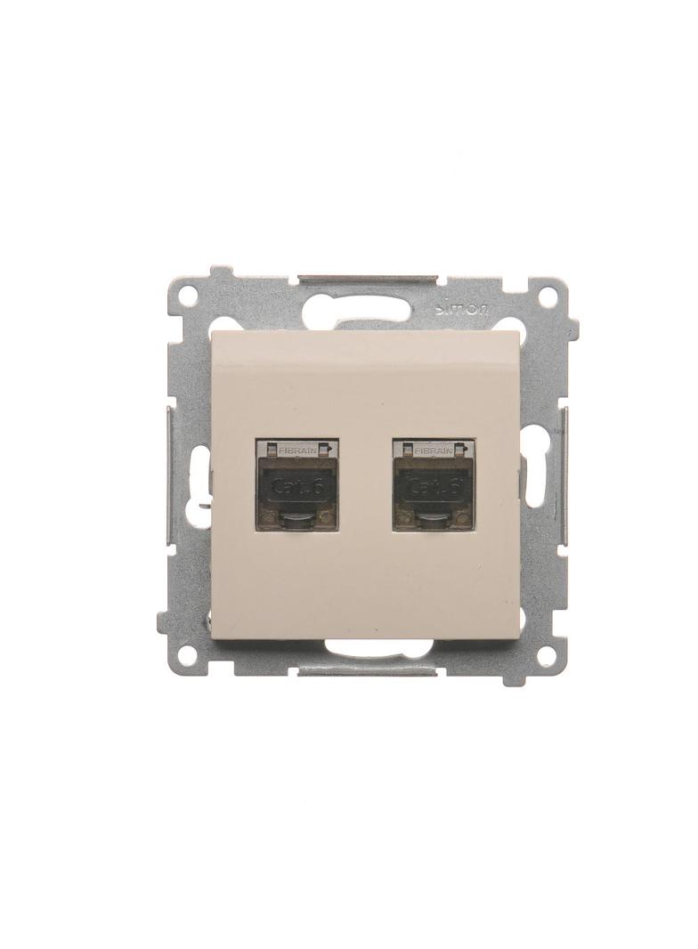 Simon 54 Gniazdo komputerowe podwójne RJ45 kategoria 6 ekranowane z przesłoną przeciwkurzową kremowy D62E.01/41 KONTAKT