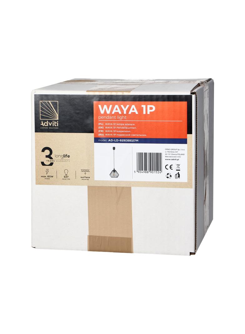 Waya 1P E27, lampa wisząca, max. 60W, czarna AD-LD-6263BE27M ORNO