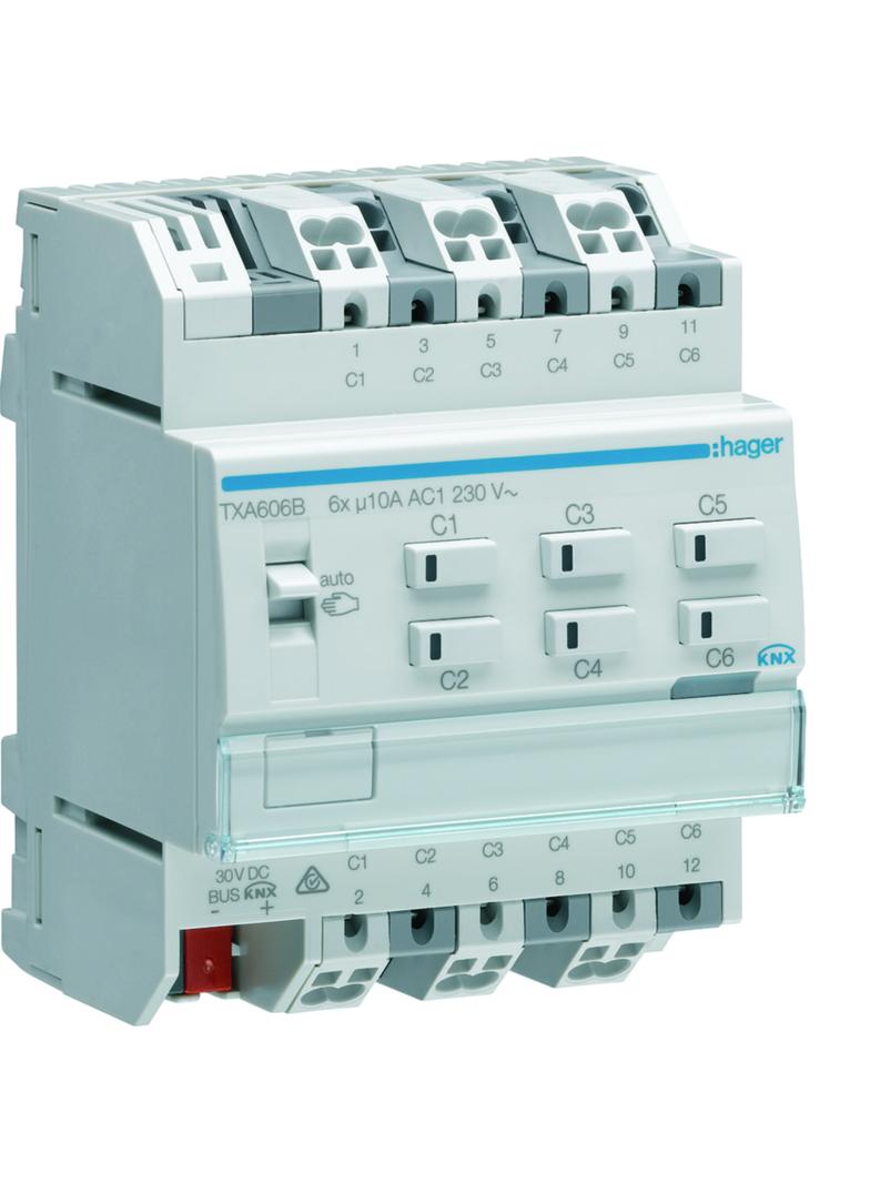 KNX e/s Sterownik załączający/żaluzjowy 10 A 6-/3-kr TXA606B HAGER
