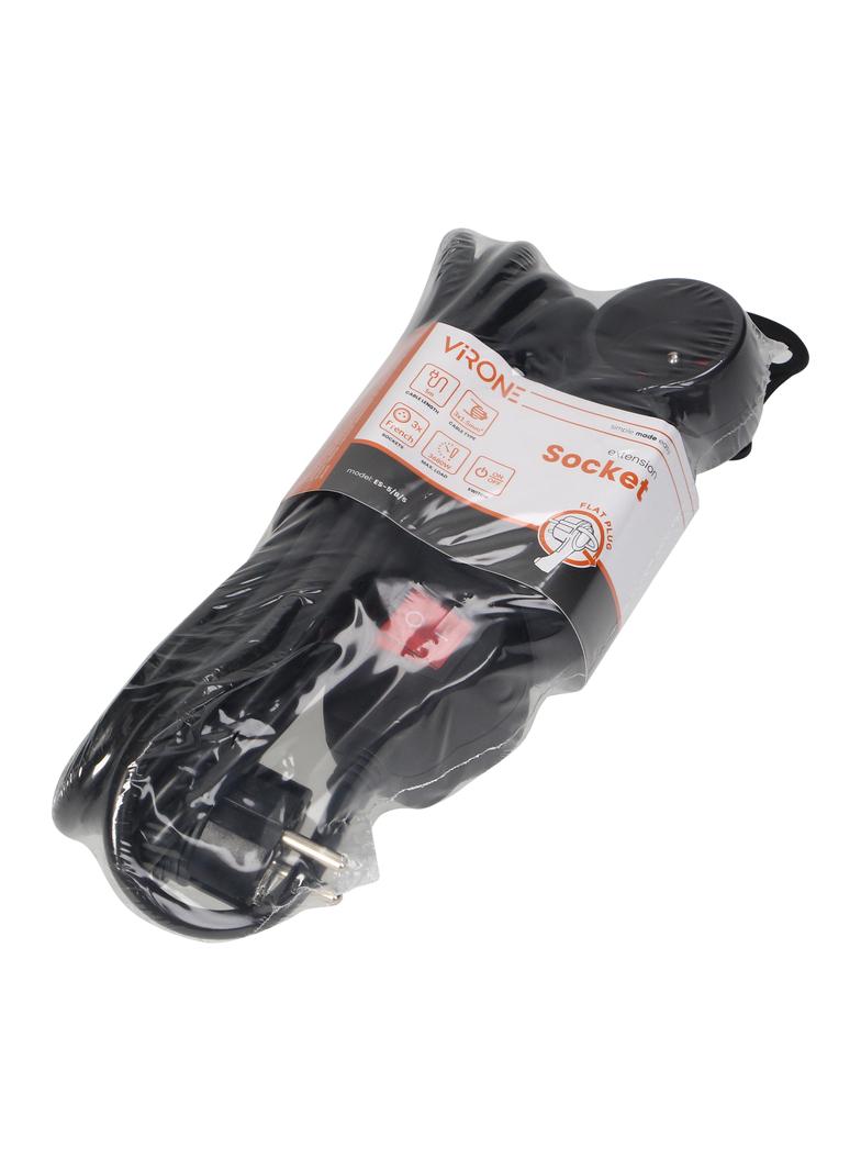 Przedłużacz 3-krotny 2P+Z z wyłącznikiem 5m H05VV-F 3x1,5mm2 Imax=16A płaska wtyczka, czarny ES-5/B/5 ORNO