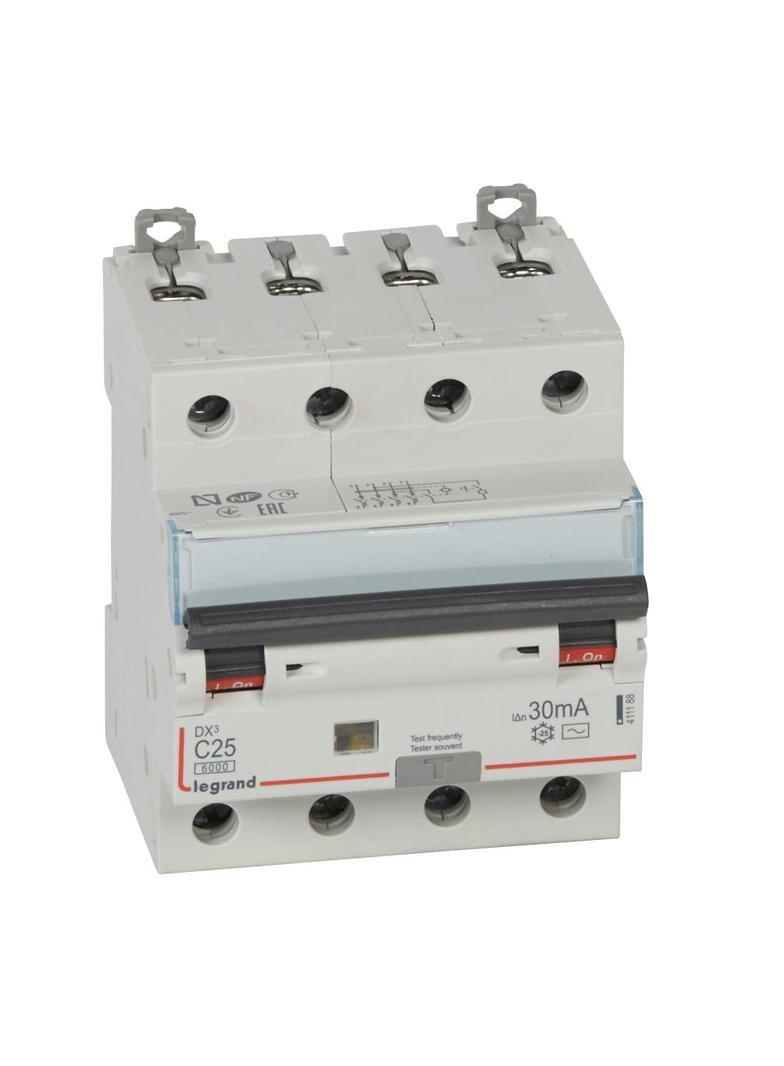 Wyłącznik Różnicowo-Nadprądowy 4P 25A C 0,03A Typ AC P314 DX3 411188 LEGRAND
