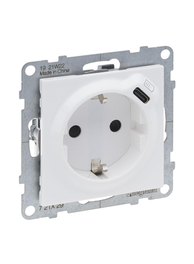 Suno Gniazdo Pojedyncze Z Uziemieniem Schuko 2P+Z 16A 250 V + Usb Typ C 1,5A 5 V Biały 721129 LEGRAND