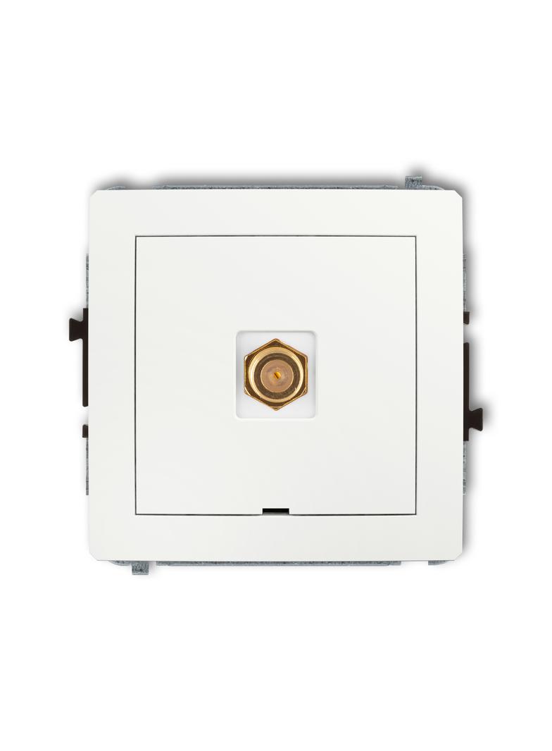 DECO Mechanizm gniazda antenowego pojedynczego typu F (SAT) pozłacany, bez pola opisowego biały mat