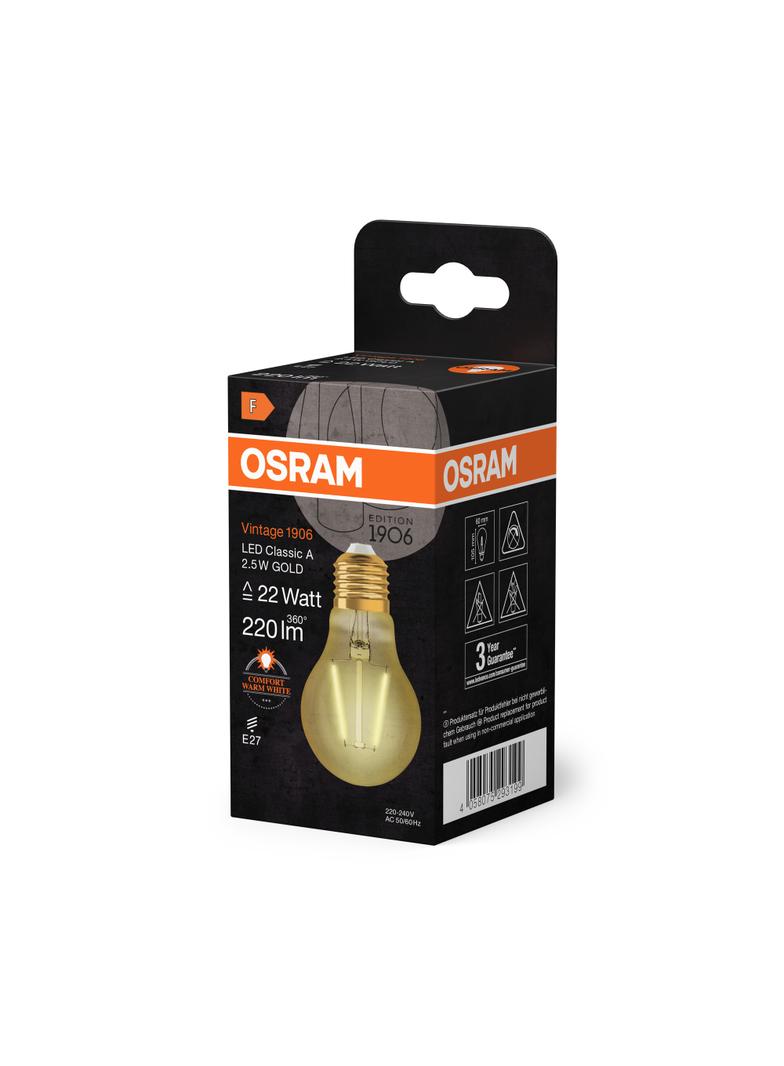 Żarówka LED Vintage 1906 LED CL A FIL GOLD 22 non-dim 2,5W/824 E27 4058075293199 LEDVANCE