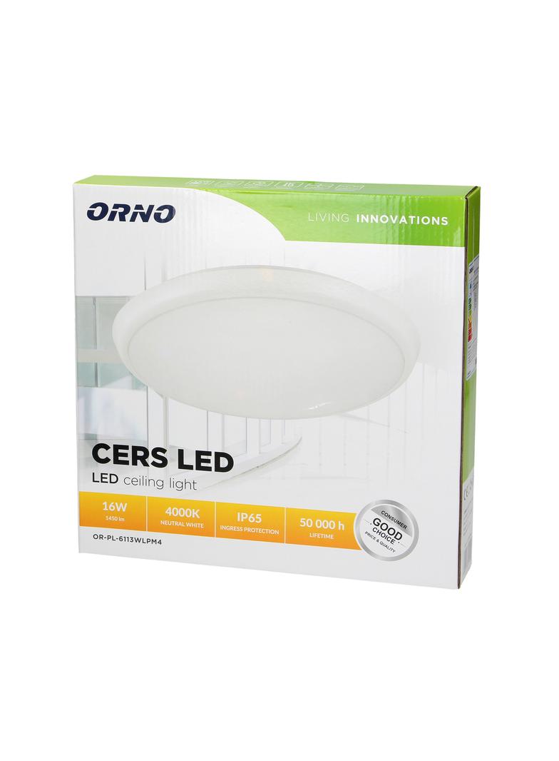 CERS LED 16W, plafon oświetleniowy, 1300lm, IP65, 4000K, poliwęglan mleczny, biały AD-PL-6113WLPM4 ORNO