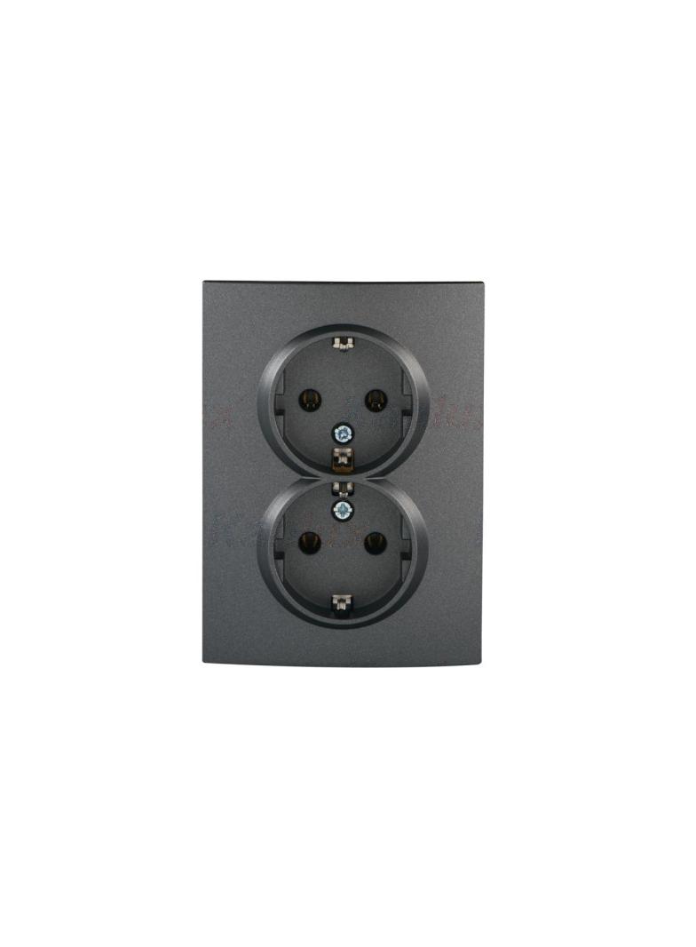 LOGI Gniazdo podwójne Schuko kompletne śrubowy Grafit 16A 250V 021270141 25272 KANLUX
