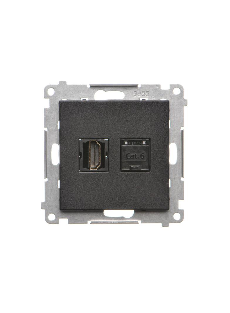 Simon 55 Gniazdo HDMI + RJ45 kat.6 Czarny mat TGHRJ45.01/149 KONTAKT