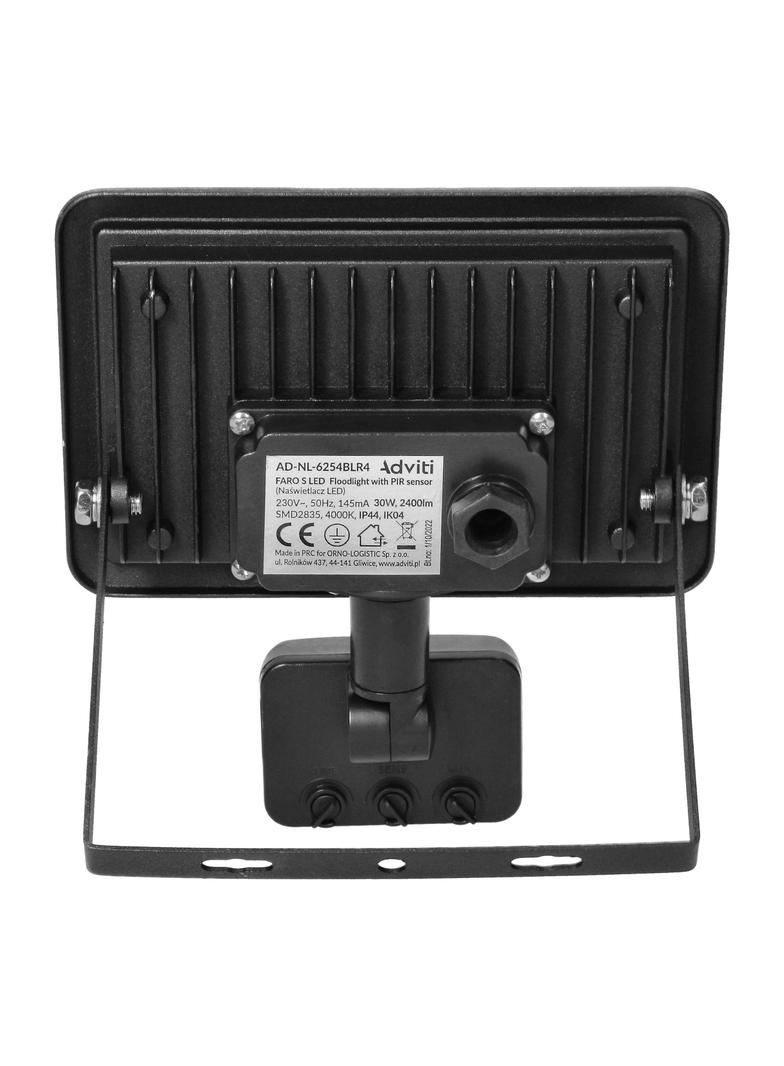FARO S LED 30W naświetlacz z PIR 2400lm IP44 4000K aluminium + szkło AD-NL-6254BLR4 ORNO