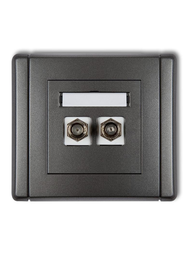 FLEXI Gniazdo antenowe podwójne typu F (SAT) pozłacane grafitowy