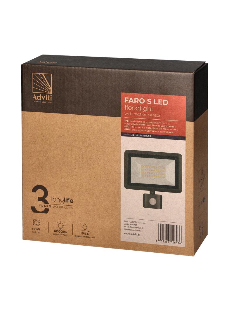 FARO S LED 50W naświetlacz z PIR 4000lm, IP44, 4000K, aluminium + szkło AD-NL-6255BLR4 ORNO