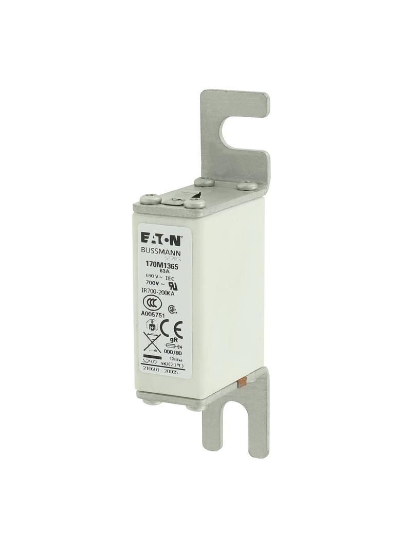 50A 690V IEC gR 000/80 SQ.BODY IND. FUSE Wkładka szybka 63A AC 690V DIN 000 21x40x100 mm, 170M1365 E