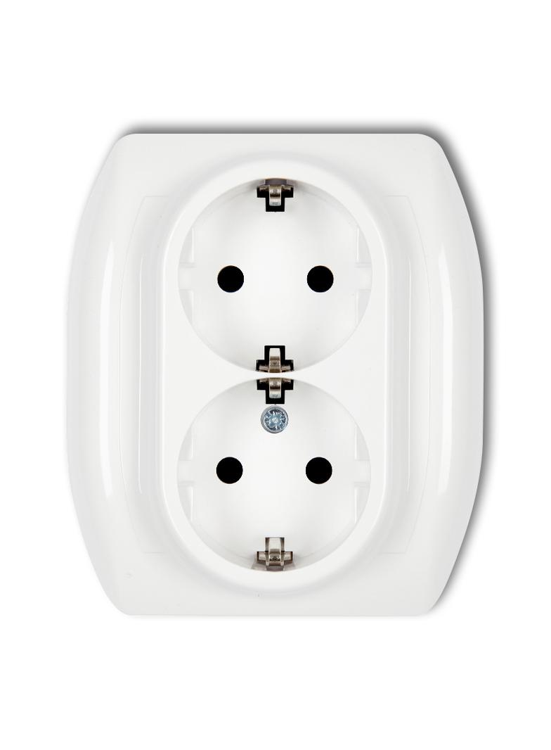 TREND Gniazdo podwójne z uziemieniem SCHUKO 2x(2P+Z) (przesłony torów prądowych) biały GP-2sp KARLIK