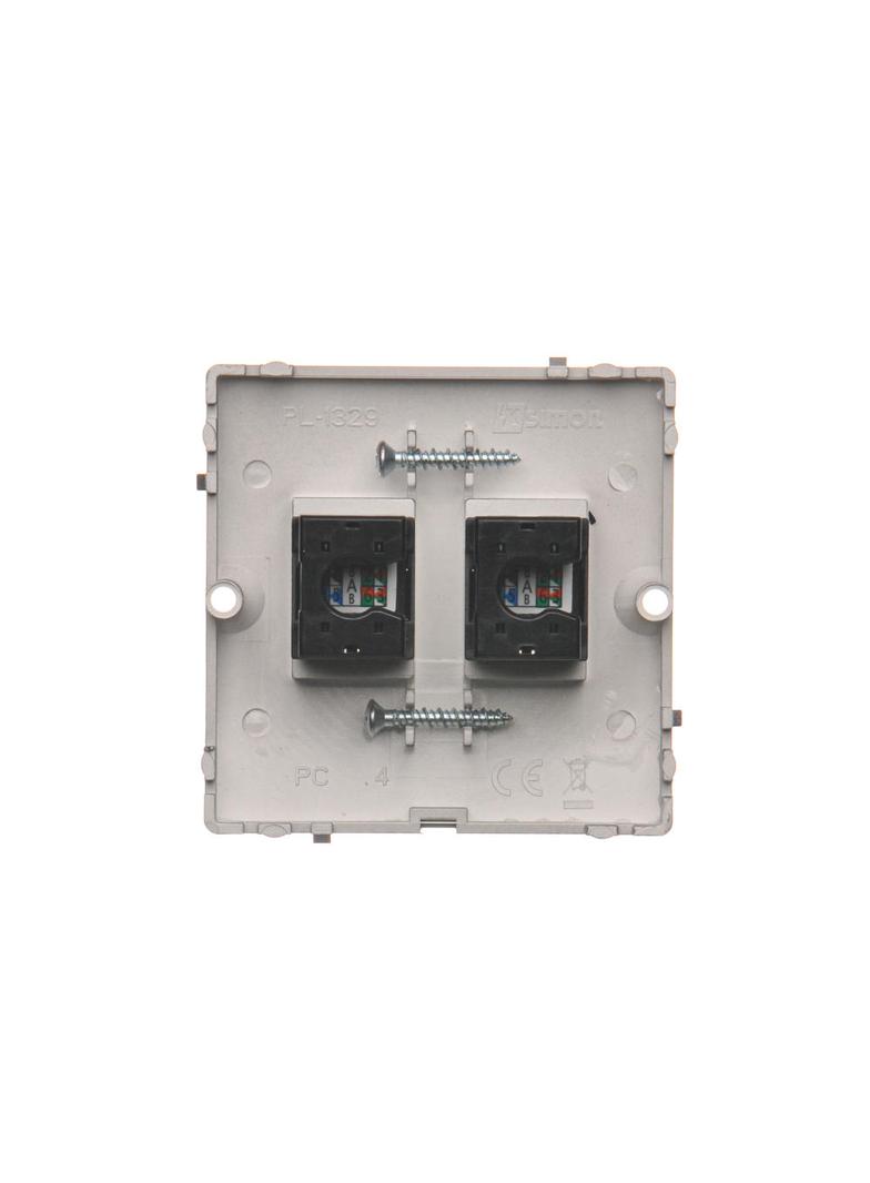 Simon Basic Gniazdo komputerowe RJ45 podwójne kategoria 5e . Montaż gniazda na wkręty do puszki stal inox BMF52.02/21 KONTAKT