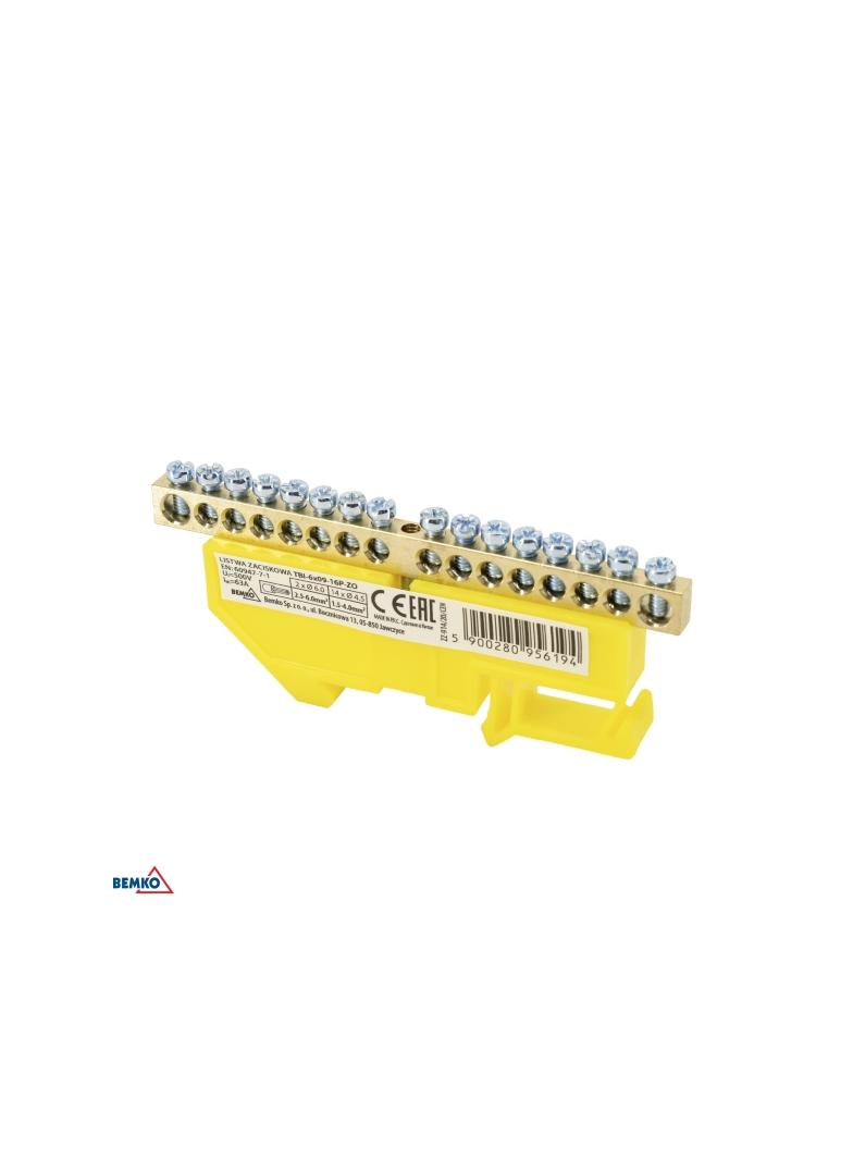 LISTWA ZACISKOWA NA SZYNĘ 6x9 16-TOROWA ŻÓŁTA