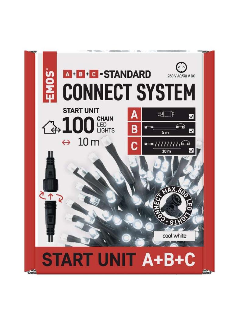 Lampki choinkowe Standard zestaw zasilacz + 100LED 10m zimna biel IP44 timer D1AC01 EMOS