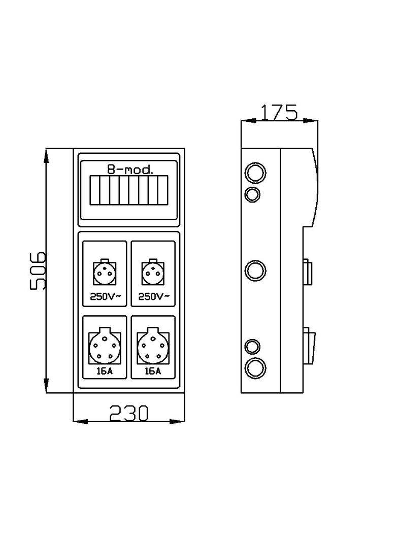 RS 8-mod. 2x2P+Z, 2x3P+N+Z 16A  IP 44 szara