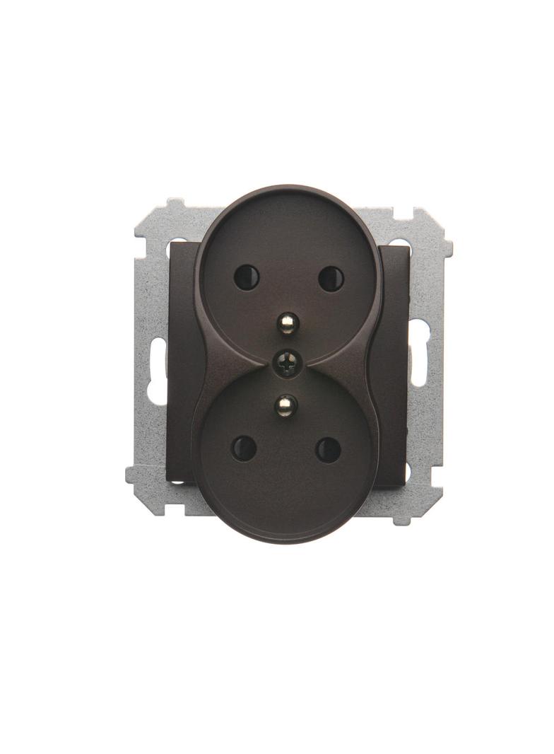 Simon 54 Nature Gniazdo wtyczkowe z uziemieniem z przesłonami podwójne do ramek NATURE 16A 250V zaciski śrubowe brąz mat DGZ2MZN.01/46 KONTAKT