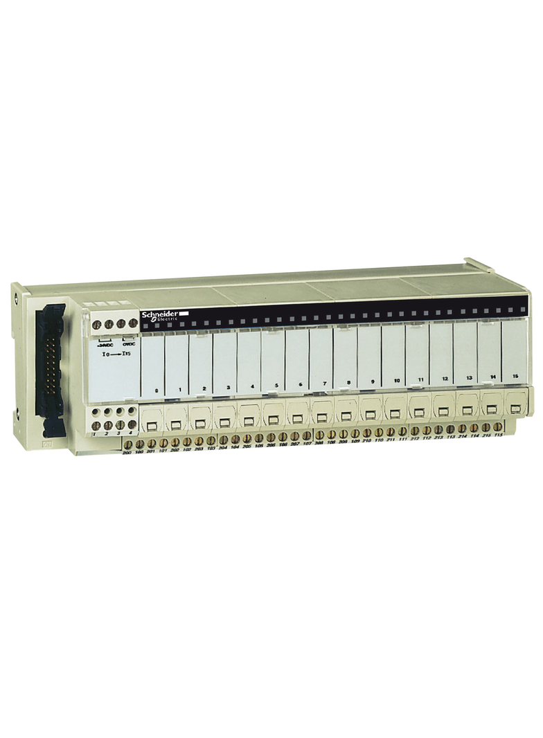 Modicon ABE7, miniaturowa podbaza, dyskretne pasywne we/wy, 16 wyjść, bezpieczniki, Led, izolator