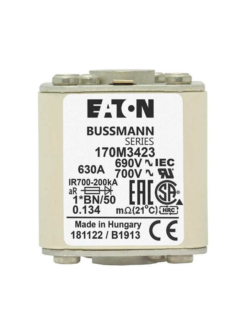 FUSE 630A 690V 1*BN/50 AR UC Wkładka szybka 630A AC 690V rozmiar 1 45x59x51 mm aR I 170M3423 EATON