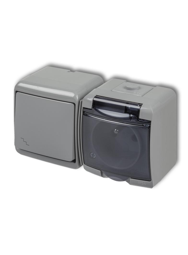 JUNIOR Łącznik schodowyz gniazdem pojedynczym z uziemieniem 2P+Z (klapka dymna; przesłony torów prąd