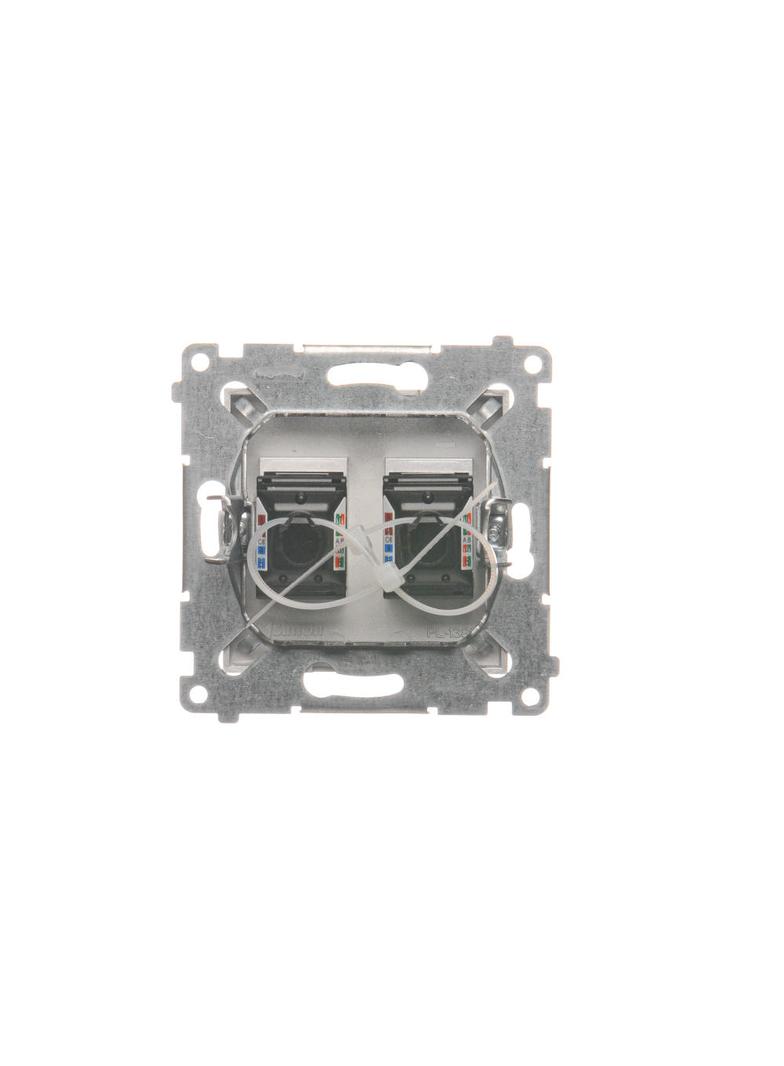 Simon 54 Gniazdo komputerowe podwójne RJ45 kategoria 6 z przesłoną przeciwkurzową srebrny mat D62.01/43 KONTAKT