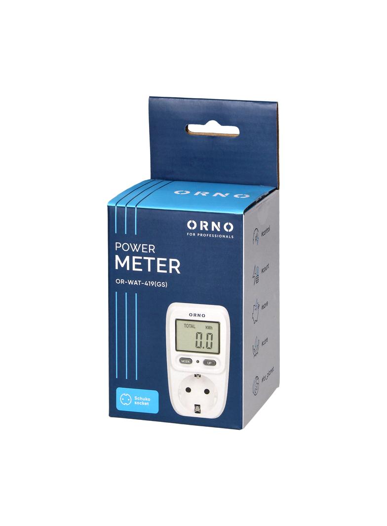 Watomierz kalkulator energii z wyświetlaczem LCD wersja Schuko OR-WAT-419(GS) ORNO