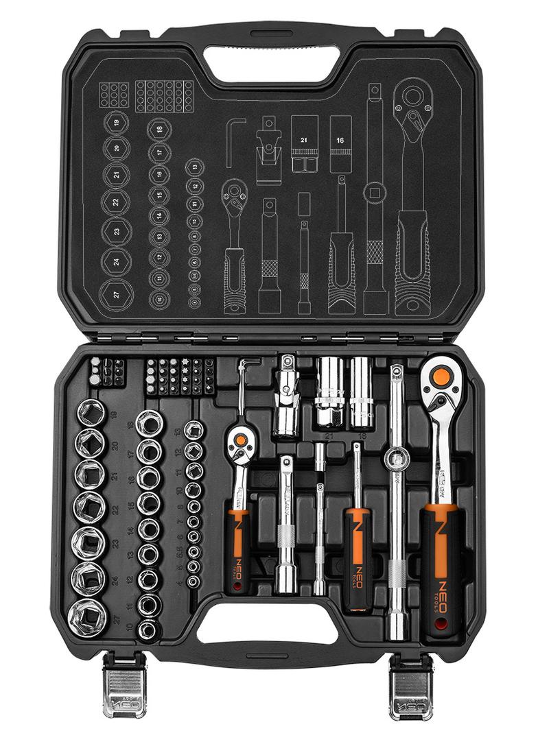 Klucze nasadowe 1/2", 1/4", zestaw 73 szt., CrV