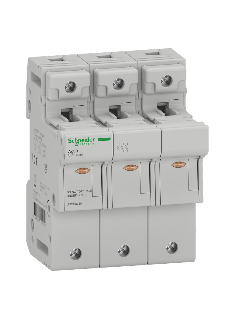 Podstawa bezpiecznikowa, Acti9 SBI, 3P, 50A, rozmiar wkładki 14 x 51mm, SBI-50-3
