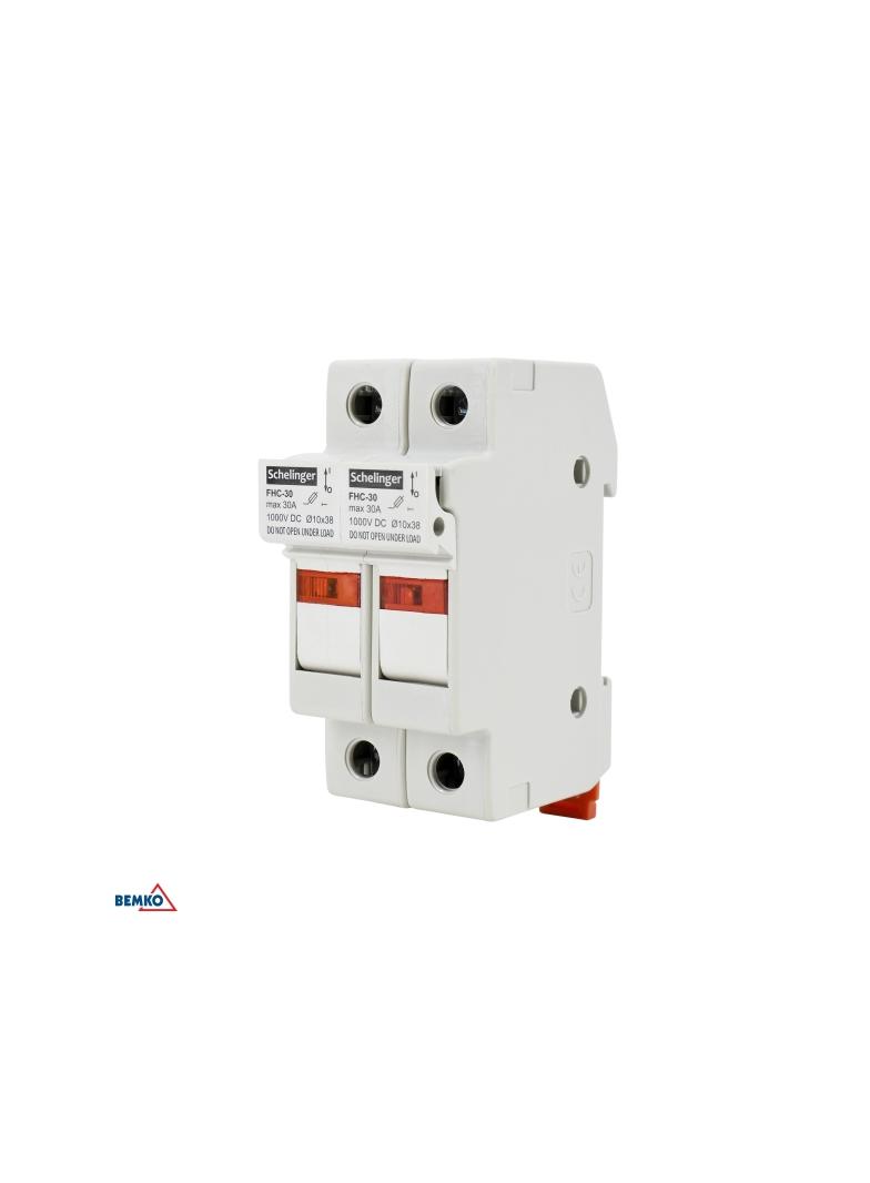 PODSTAWA BEZPIECZNIKOWA 2-POLOWA DO WKŁADEK 10x38 1000V DC MAX. 32A Z KONTROLKĄ