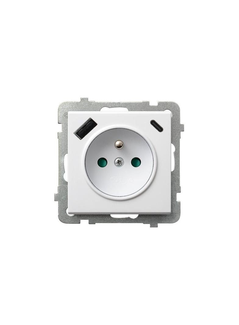 Gniazdo pojedyncze z uziemieniem z ładowarką A+C SONATA BIAŁY MAT
