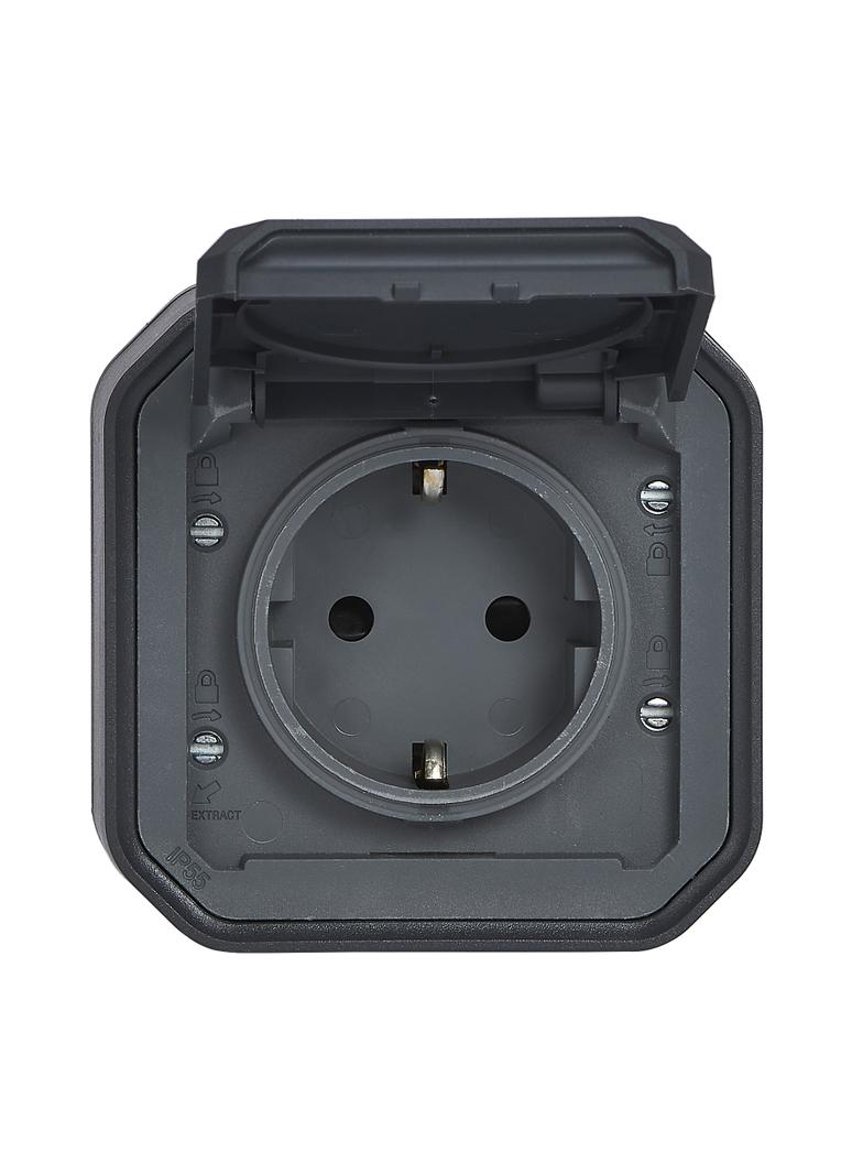 NOWE PLEXO - GN. SCHUKO 2P+Z ZACISKI ŚRUB KOMPLET NATYNKOWY 16A-250V ANTRACYT 069783L LEGRAND