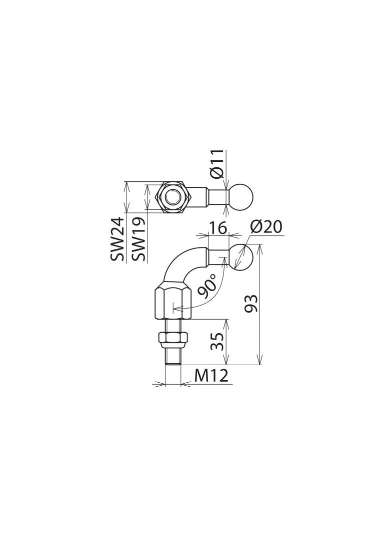 Punkt mocowania kulowy fi 20 mm kątowy 90 st.