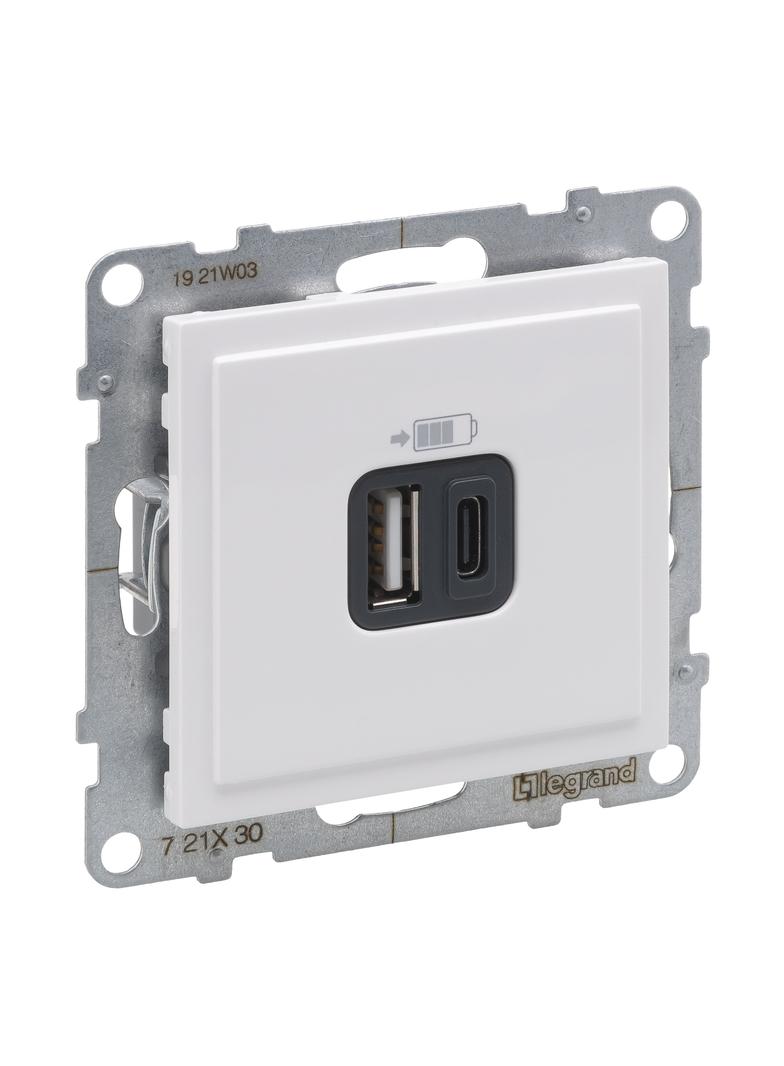 SUNO - Gniazdo USB typ A + C - 5 V - 3 A, Biały, 721130, Legrand