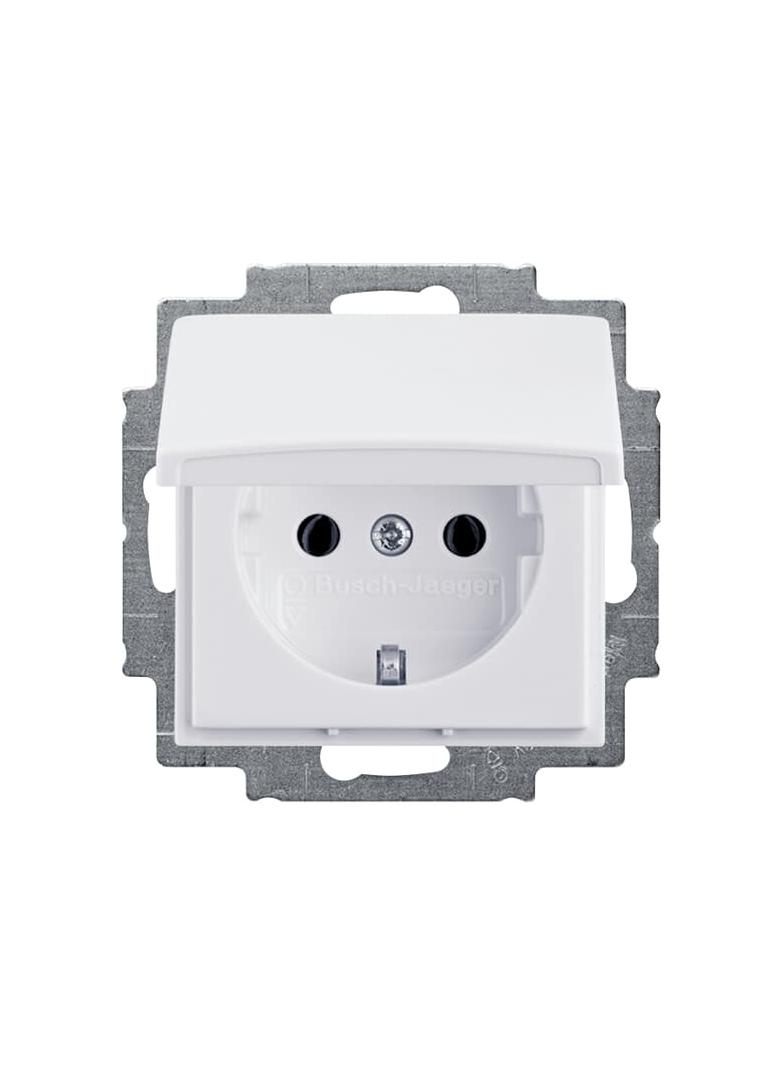 BASIC55 Gniazdo SCHUKO z klapką Blokada klapki w pozycji otwartej kremowy