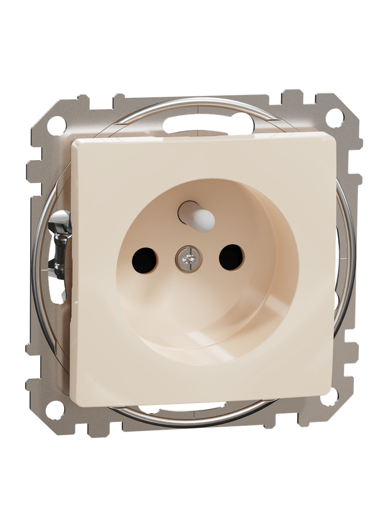 Sedna Design & Elements, gniazdo 2P+PE z przesłonami (zaciski bezgwintowe), beżowy