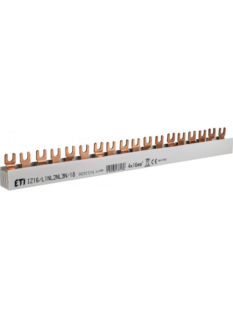 Szyna łączeniowa widełkowa 4P 100A 16mm2 (18mod.) IZ16/L1NL2NL3N/18 002921216 ETI