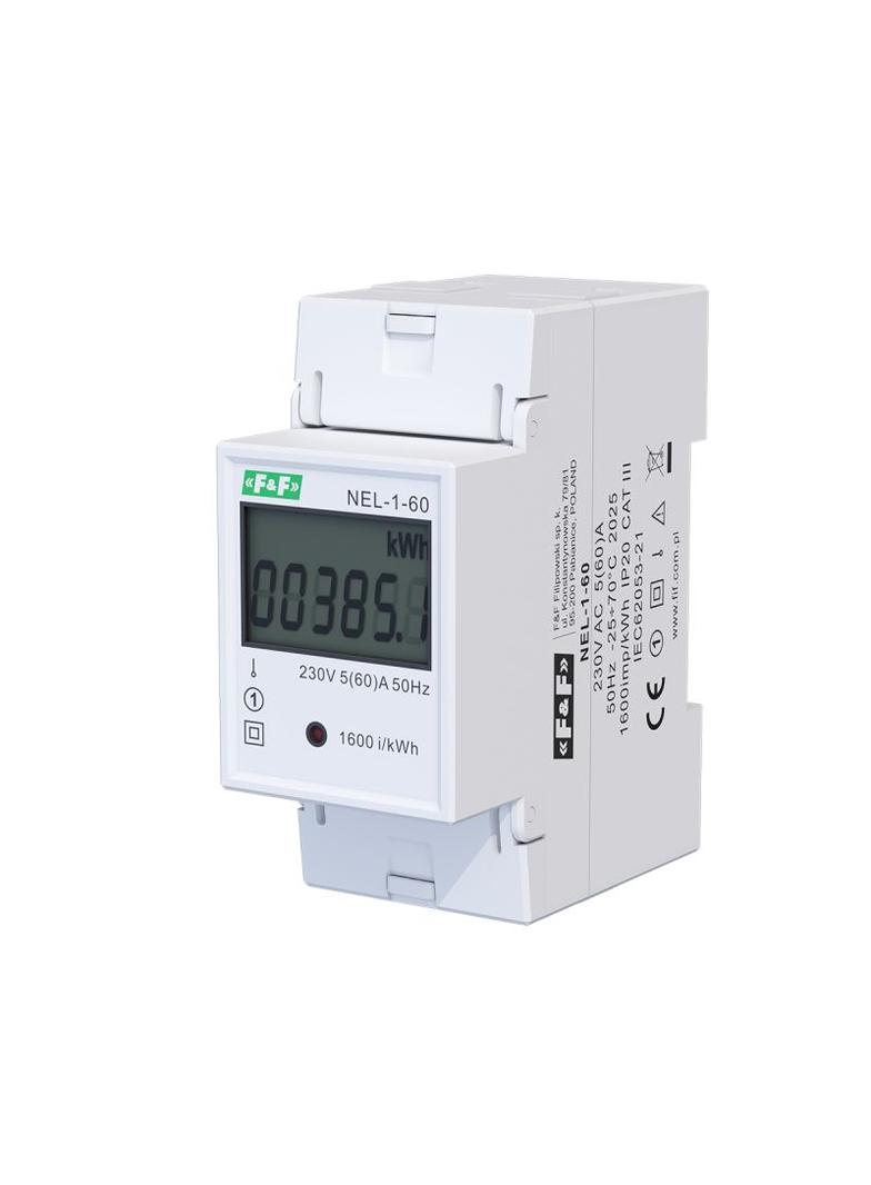 Wskaźnik zużycia energii elektrycznej 1-fazowy 230 VAC 60 A 2 moduły NEL-01-60 F&F