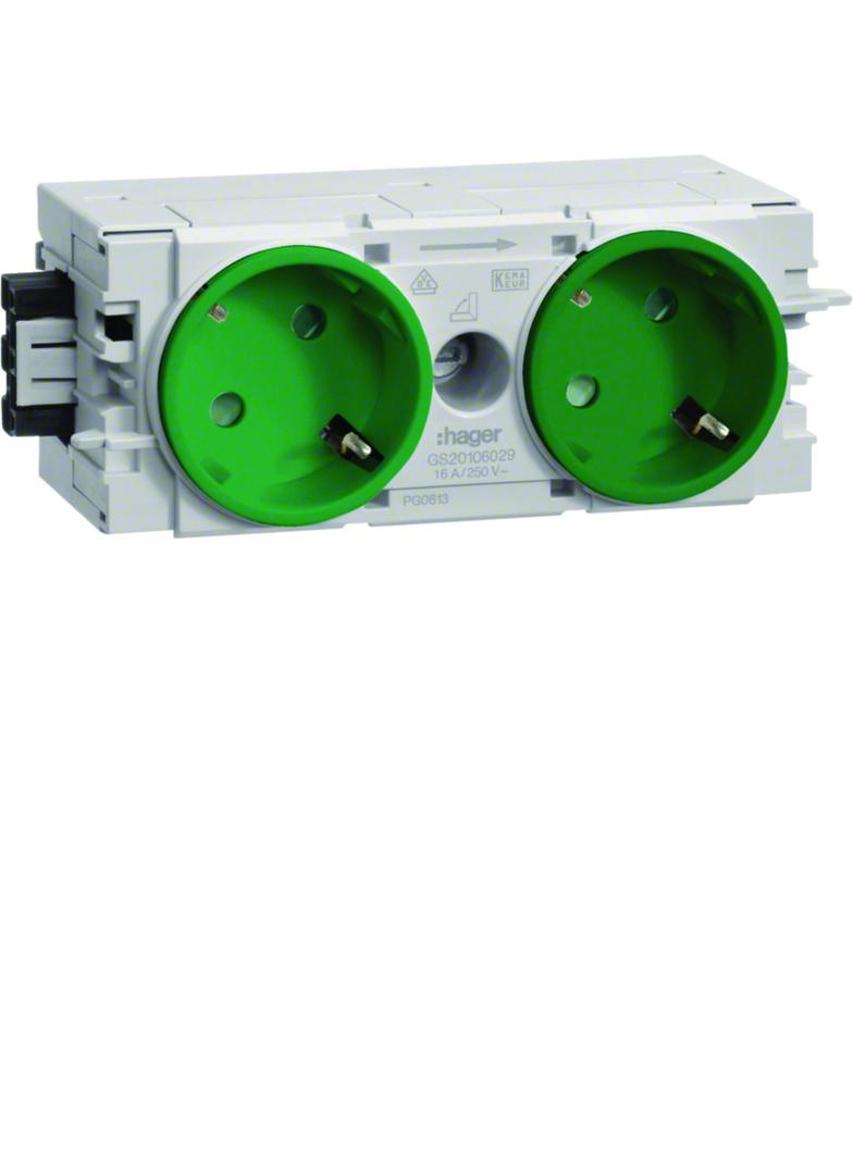 tehalit.WA Gniazdo SCHUKO 2-krotne 45st. WAGO C-profil zielony GS20106029 HAGER