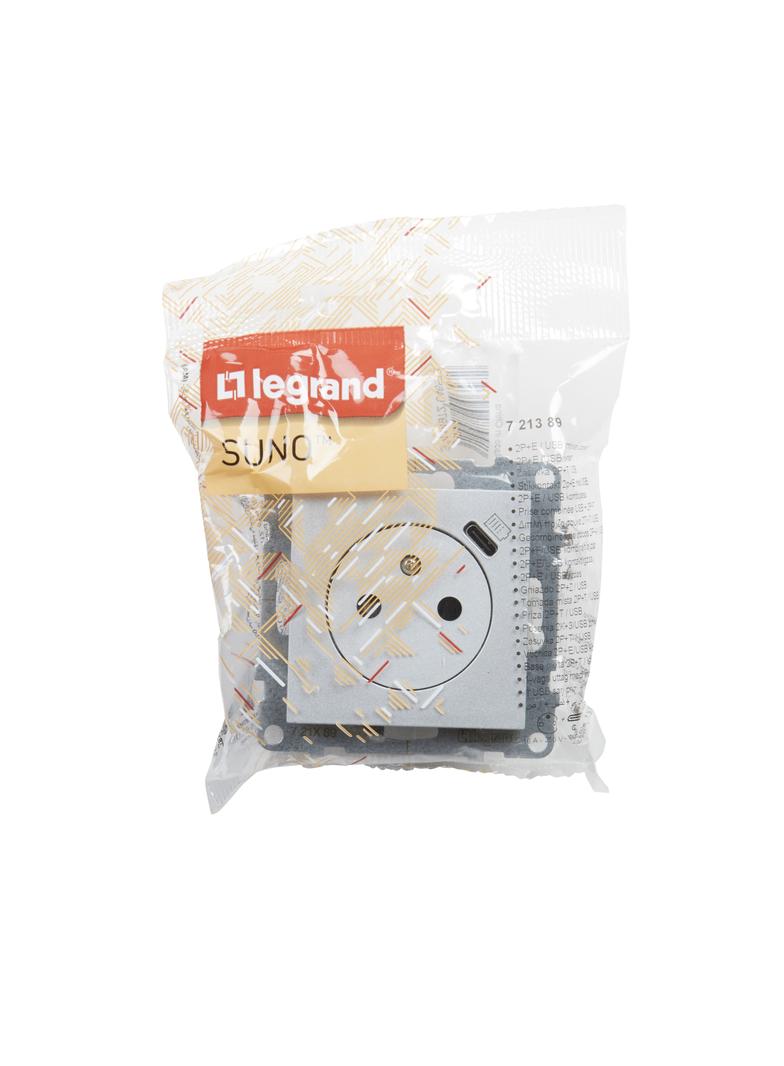 Suno Gniazdo Płaskie 2P+Z 16A Z Usb Typ C 1,5A Zaciski Automatyczne Z Przesłoną Aluminium 721389 LEGRAND