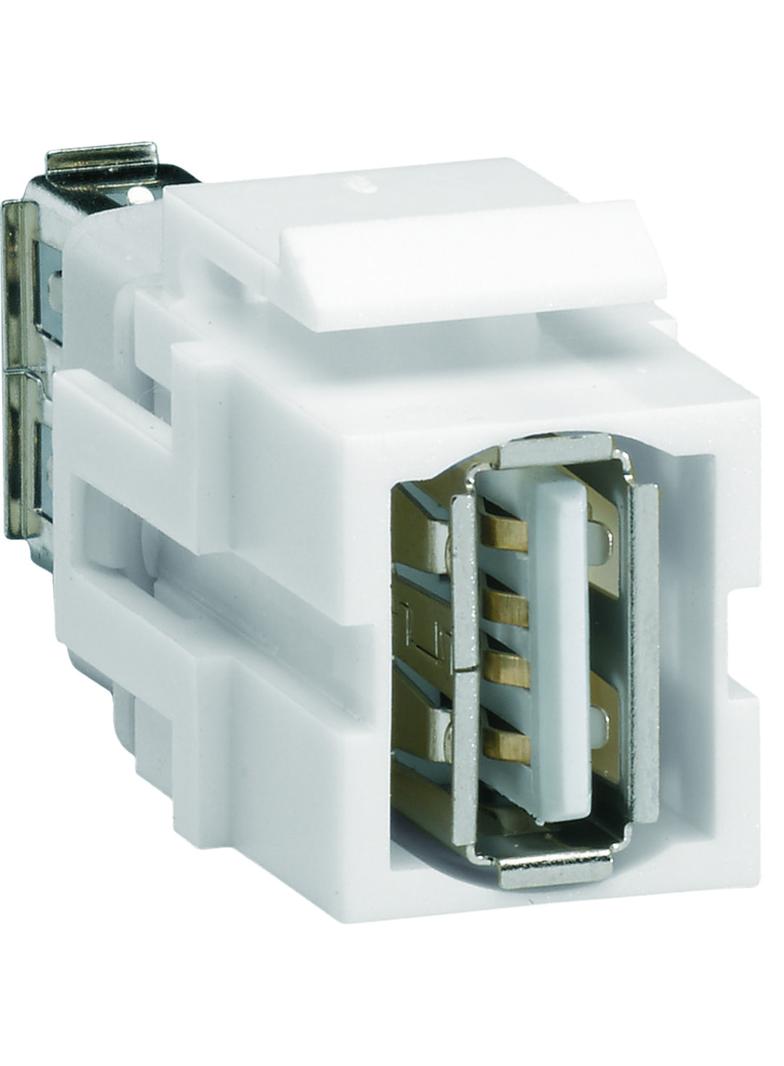 Moduł KEYSTONE gniazdo USB 2.0, przelotowe, wtyk prosty 180°, biały VZ20US HAGER