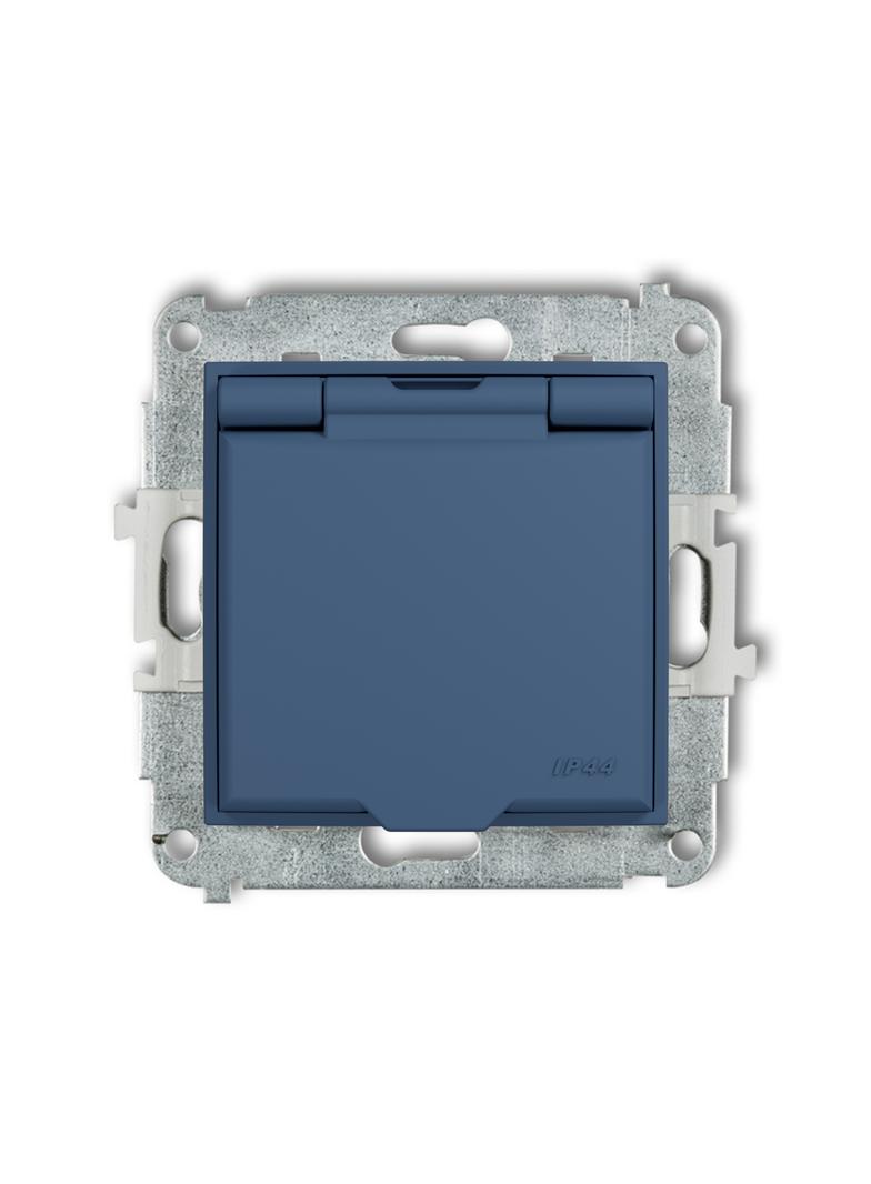 MINI Mechanizm gniazda bryzgoszczelnego z uziemieniem 2P+Z (klapka navy blue, przesłony torów prądow