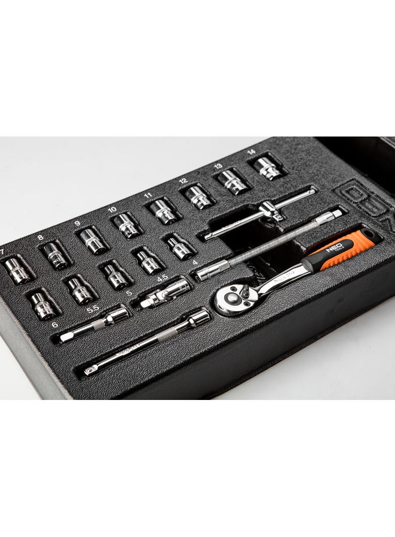 Klucze nasadowe 1/4", zestaw 19 szt., wkładka