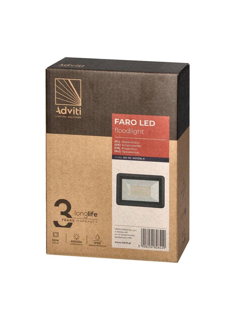 FARO LED 50W naświetlacz 4000lm, IP65, 4000K, aluminium + szkło AD-NL-6255BL4 ORNO
