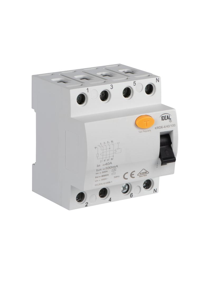 Wyłącznik różnicowoprądowy KRD6-4/40/100 3P+N 40A 100mA Typ AC 23206 KANLUX